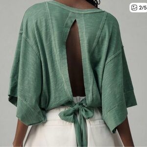 Anthropologie Green Open-Back Tie Top